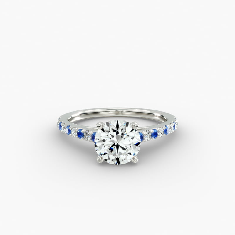 Riviera Micropavé Sapphire and Diamond Engagement Ring in 14k White Gold
