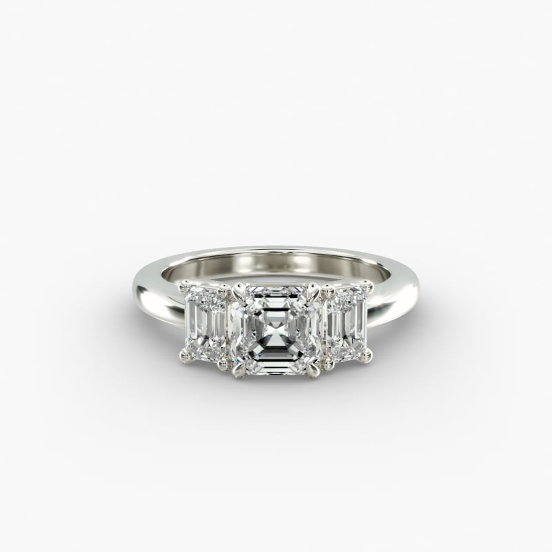 Three-Stone Emerald Cut Lab-Grown Diamond Engagement Ring in 14K White Gold (5/8 ct. tw.)