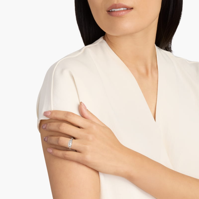 Three-Stone Emerald Cut Lab-Grown Diamond Engagement Ring in 14K White Gold (5/8 ct. tw.)