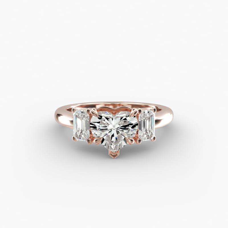 Three-Stone Emerald Cut Lab-Grown Diamond Engagement Ring in 14k Rose Gold (5/8 ct. tw.)