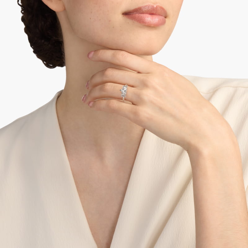 Three-Stone Emerald Cut Lab-Grown Diamond Engagement Ring in 14K White Gold (5/8 ct. tw.)