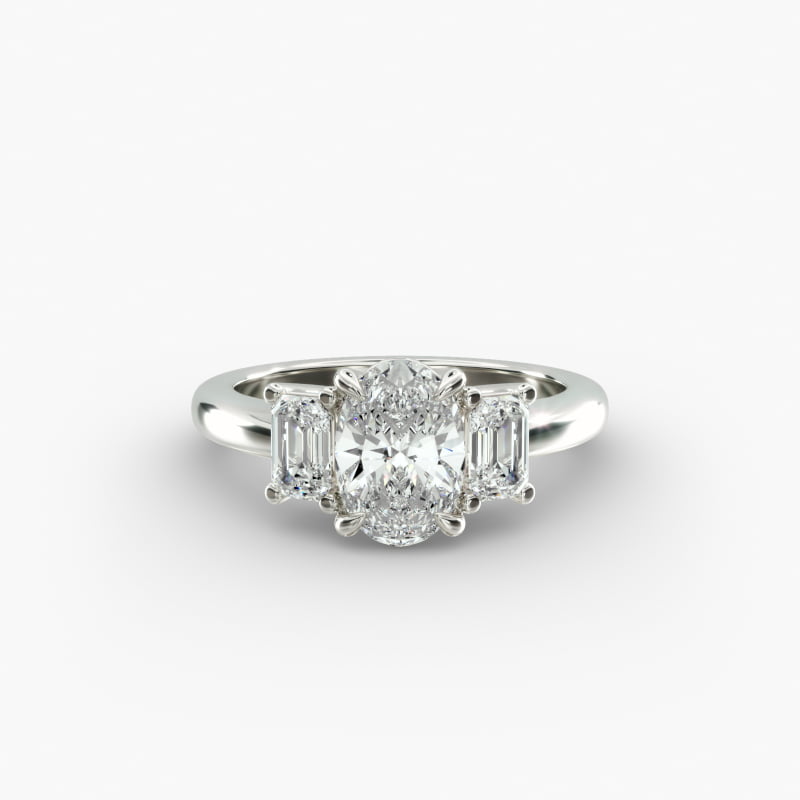 Three-Stone Emerald Cut Lab-Grown Diamond Engagement Ring in 14K White Gold (5/8 ct. tw.)