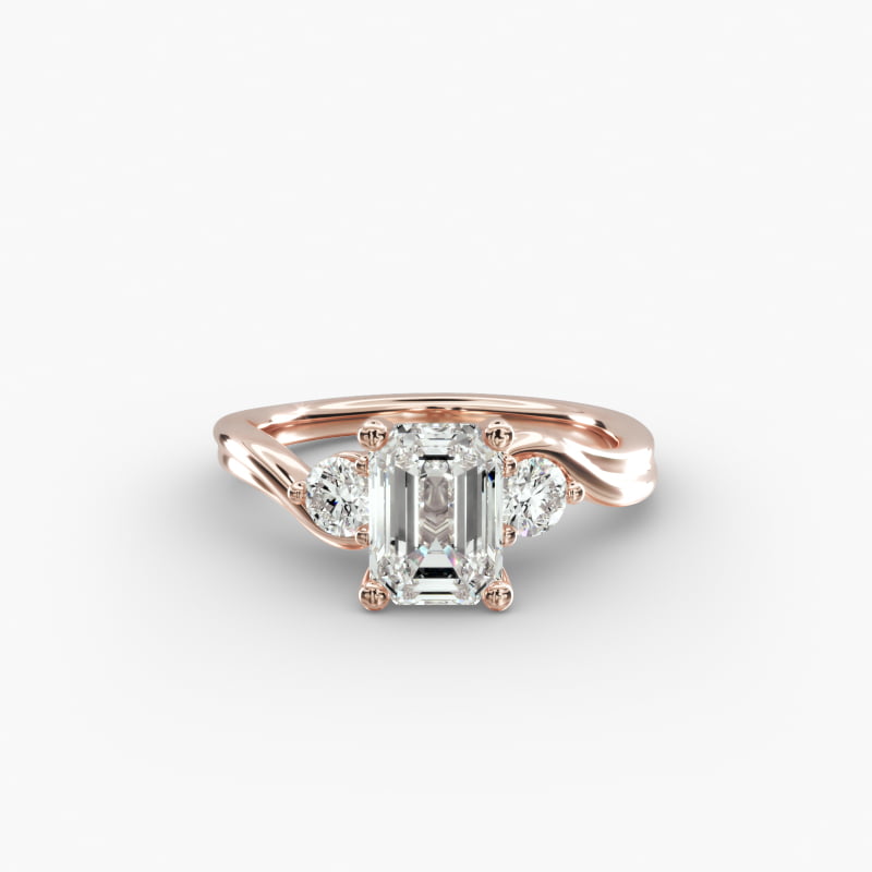Wrapped Shank Three Stone Lab-Grown Diamond Engagement Ring in 14k Rose Gold