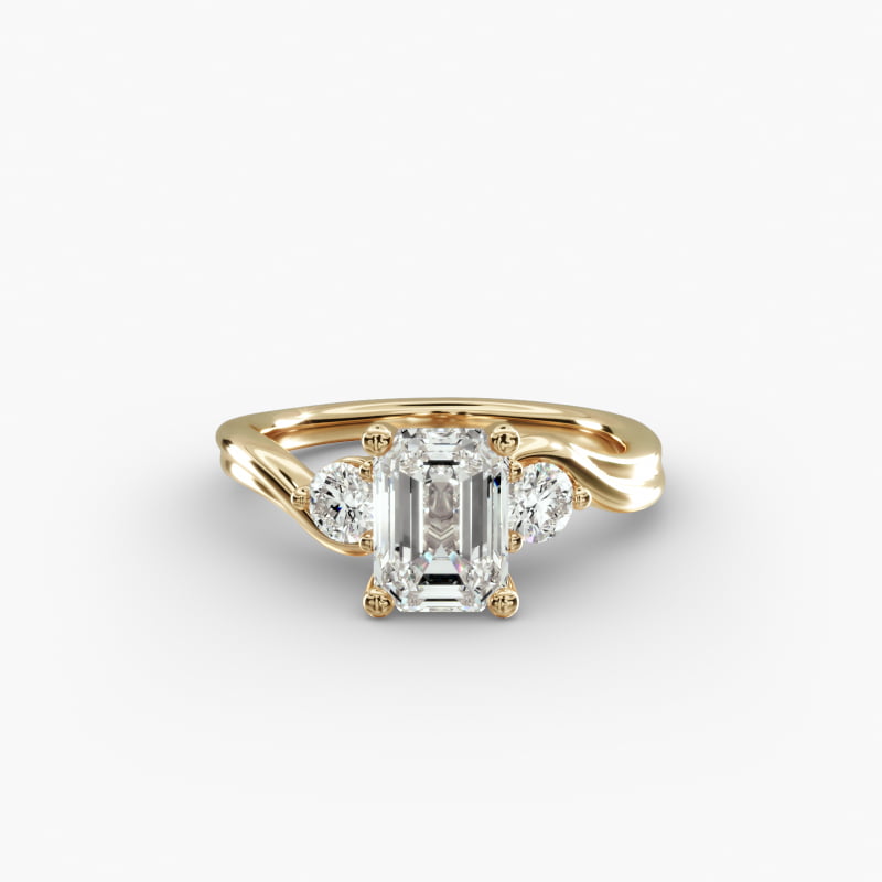 Wrapped Shank Three Stone Lab-Grown Diamond Engagement Ring in 14k Yellow Gold