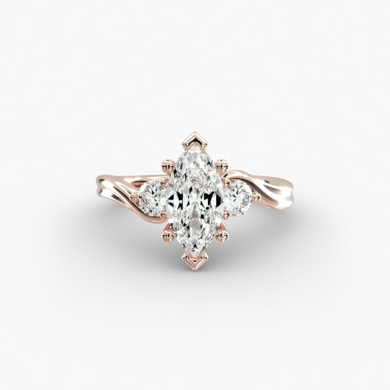 Wrapped Shank Three Stone Lab-Grown Diamond Engagement Ring in 14k Rose Gold