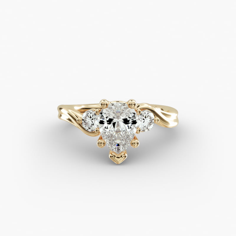 Wrapped Shank Three Stone Lab-Grown Diamond Engagement Ring in 14k Yellow Gold