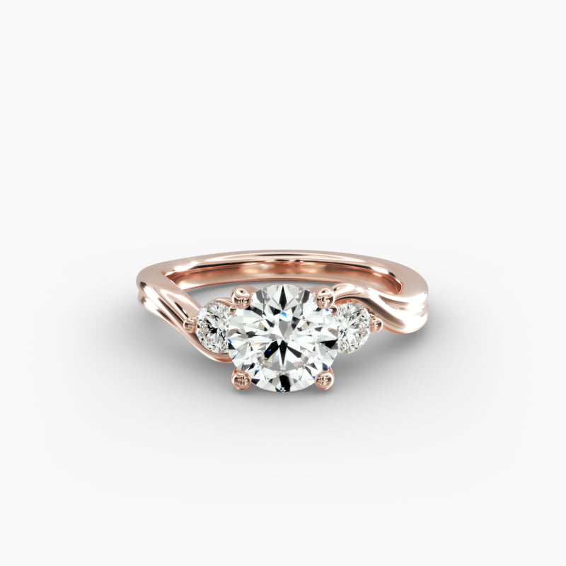 Wrapped Shank Three Stone Lab-Grown Diamond Engagement Ring in 14k Rose Gold