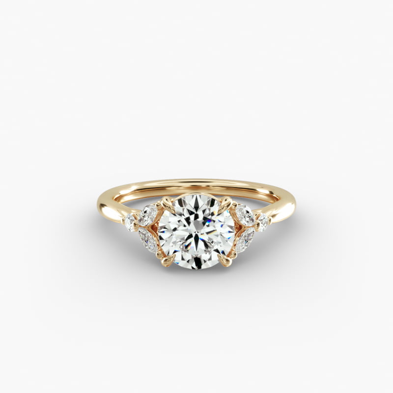 Floral Marquise Diamond Engagement Ring in 14k Yellow Gold