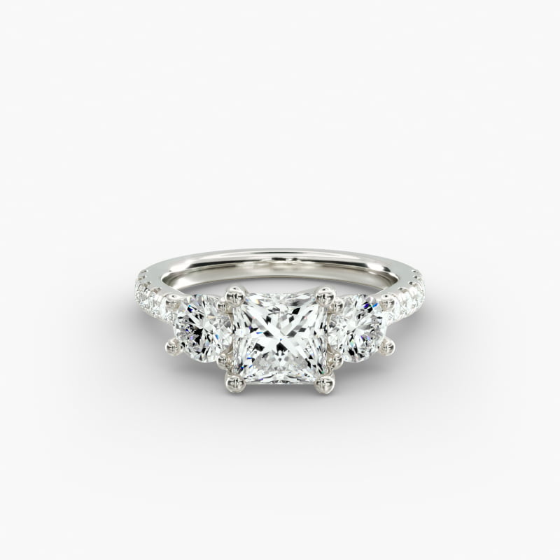 Modern Trellis Three Stone Lab-Grown Diamond Engagement in 18k White Gold