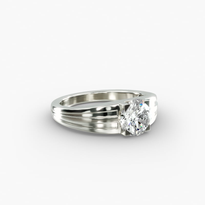Men's Tapered Grooved Solitaire Engagement Ring in 14k White Gold