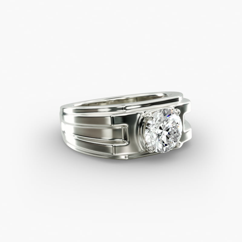 Men's Structured Solitaire Engagement Ring in 14k White Gold