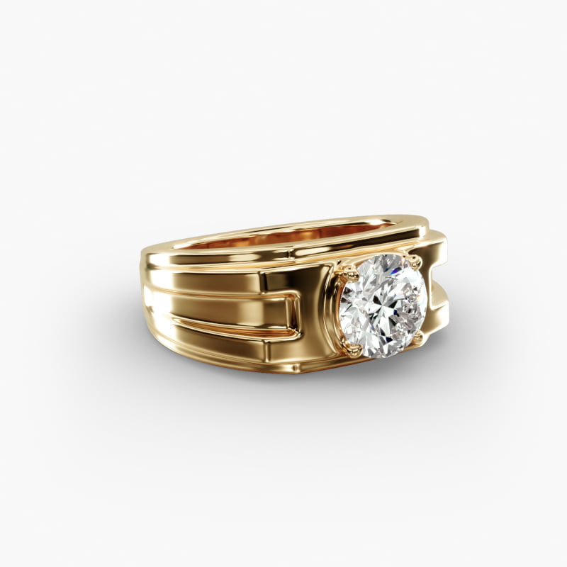 Men's Structured Solitaire Engagement Ring in 14k Yellow Gold