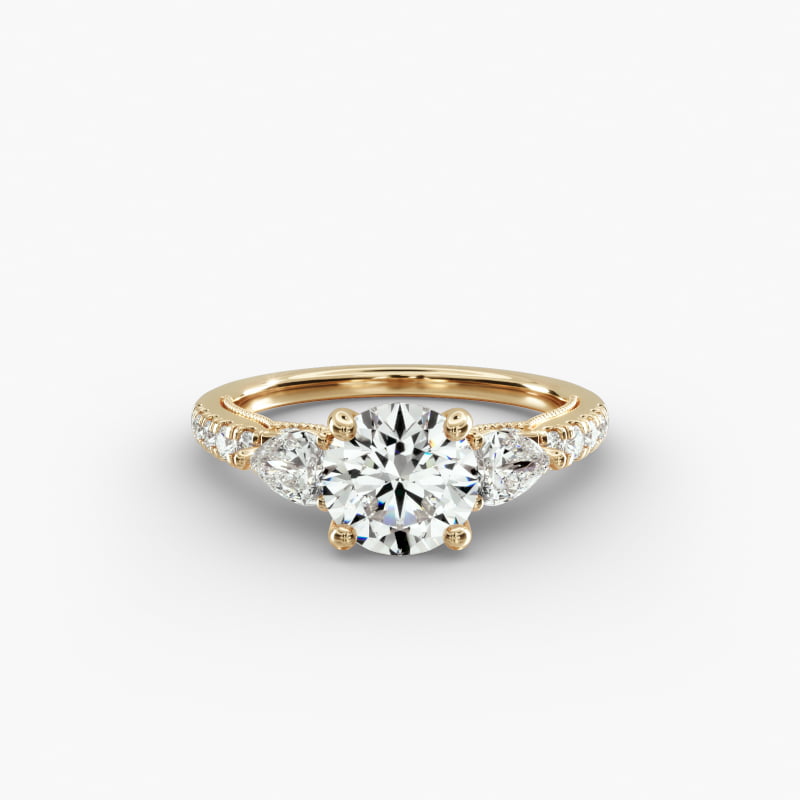 Lace Bridge Three Stone and Pave Diamond Engagement Ring  in 14k Yellow Gold (1/2 ct. t.w)