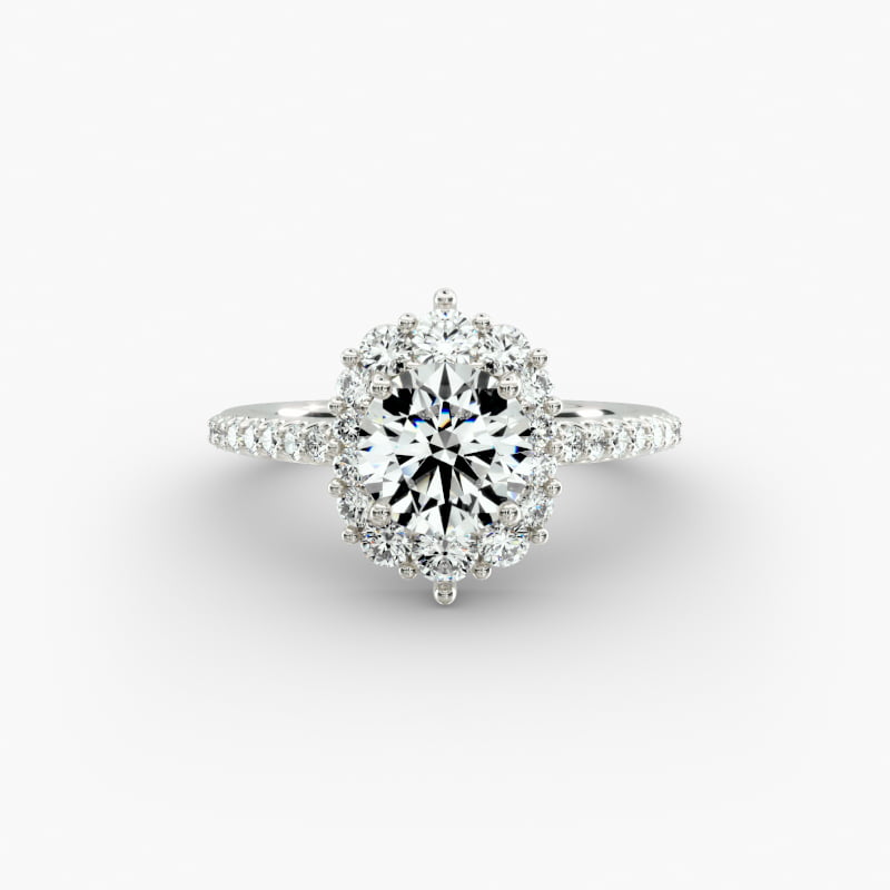 Graduated Diamond Halo Engagement Ring In 14K White Gold