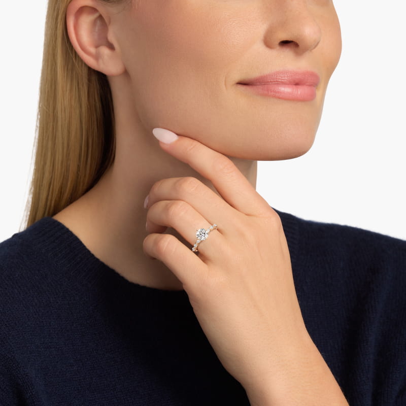 Marquise Cut Side Stone Diamond Shared Prong Engagement Ring In 14K Yellow Gold