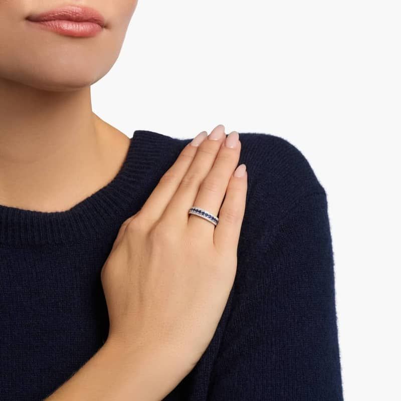 Triple Row Sapphire and Diamond Ring in 14k White Gold (1/3 ct. tw.)