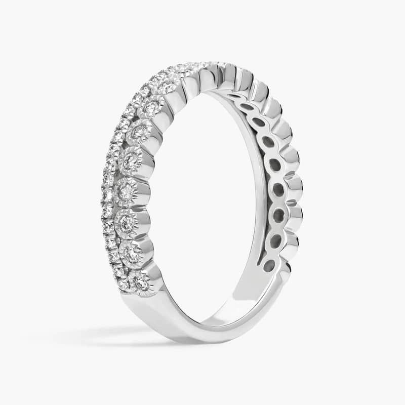 Double Row Pavé and Milgrain Bezel Diamond Wedding Ring in 14k White Gold (3/8 ct. tw.)