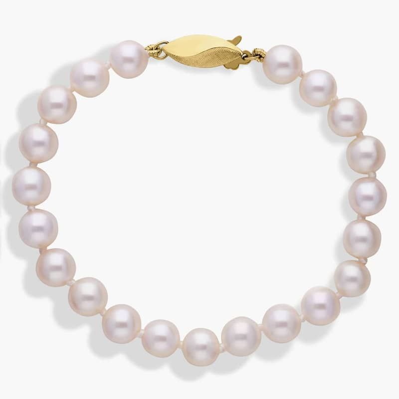 7" Classic Akoya Cultured Pearl Bracelet in 18k Yellow Gold (6.5-7.0mm)
