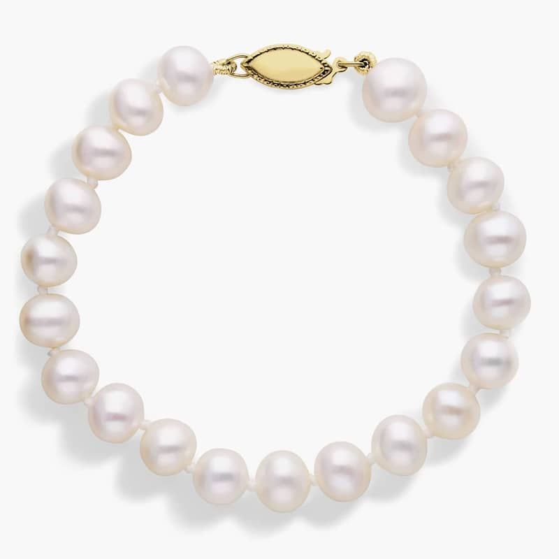 8" Freshwater Cultured Pearl Bracelet in 14k Yellow Gold (7.0-7.5mm)