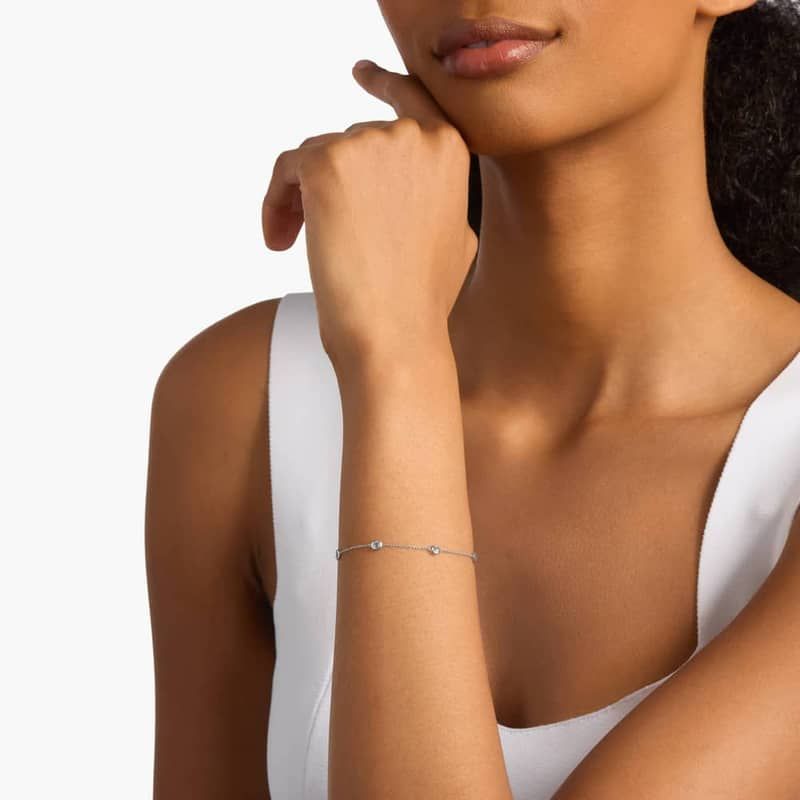 Aquamarine Stationed Bezel-Set Bracelet in 14k White Gold (3mm)