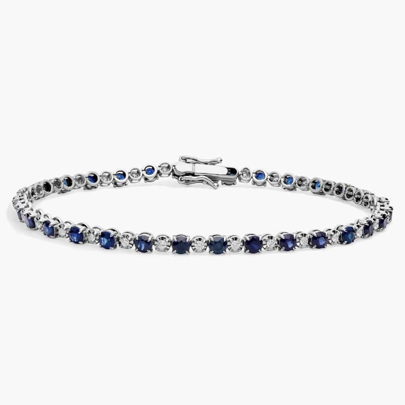Alternating Size Sapphire and Diamond Bracelet in 14k White Gold (3mm)