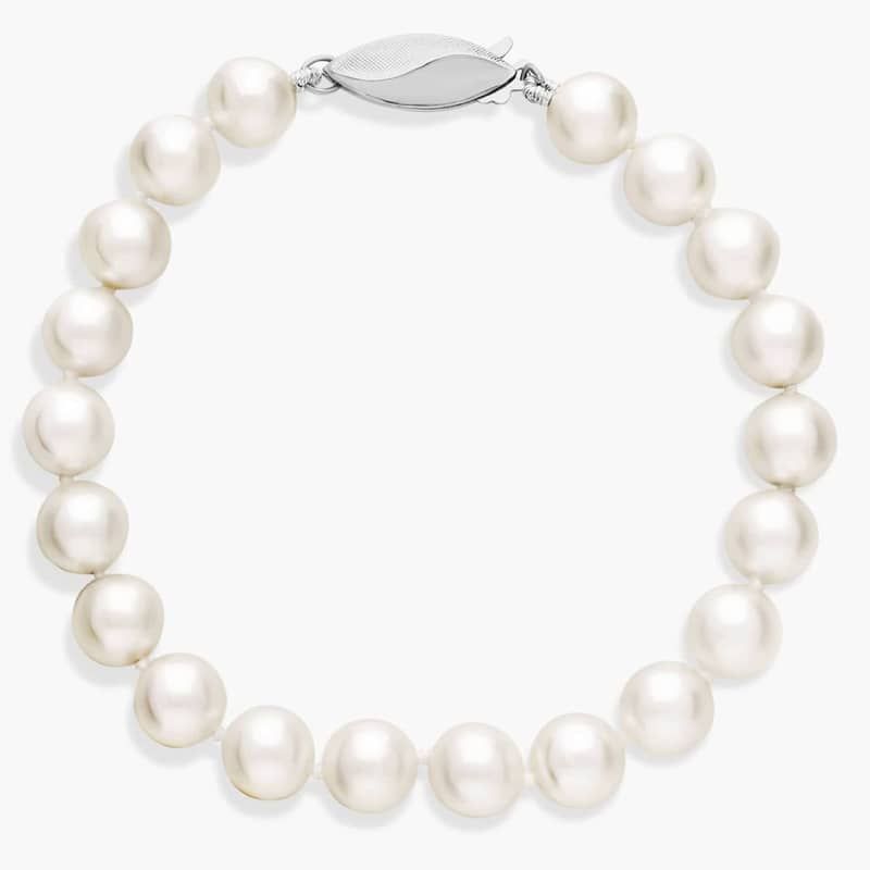 6.5" Classic Akoya Cultured Pearl Bracelet in 18k White Gold (6.5-7.0mm)