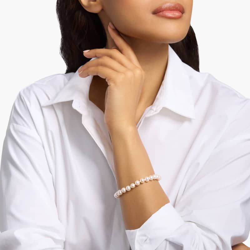 7.5" Freshwater Cultured Pearl Bracelet in 14k Yellow Gold (7.0-7.5mm)