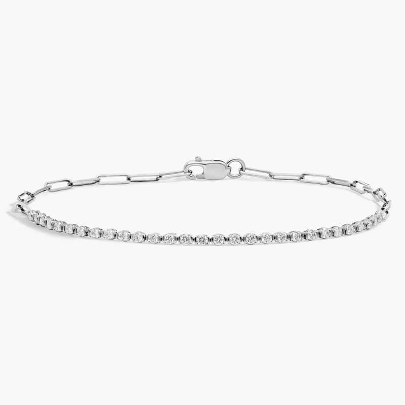 Mini Half Tennis Bracelet With 0.50 CTW Round Partial Bezel Diamonds In 14K White Gold