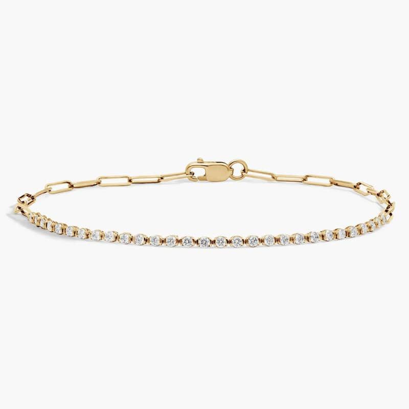 Mini Half Tennis Bracelet With 0.50 CTW Partial Bezel Round Lab-Grown Diamonds In 14K Yellow Gold