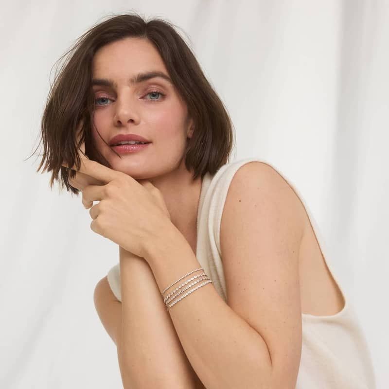 Mini Half Tennis Bracelet With 0.50 CTW Round Partial Bezel Diamonds In 14K White Gold