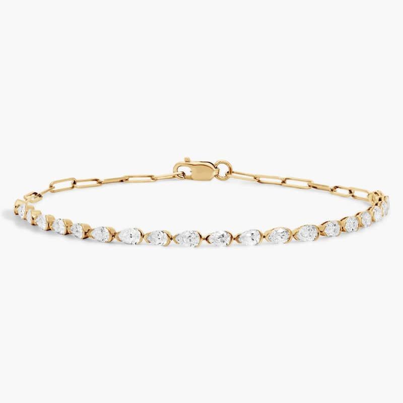 Mini Half Tennis Bracelet With 2 CTW Pear Cut Lab-Grown Diamonds In 14K Yellow Gold