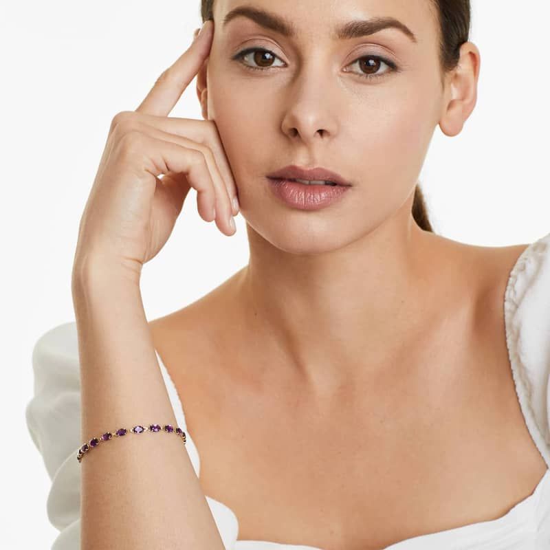 Amethyst Line Bracelet In 14K Yellow Gold