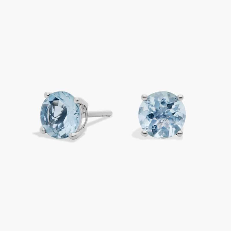 Aquamarine Stud Earrings in 14k White Gold (7mm)
