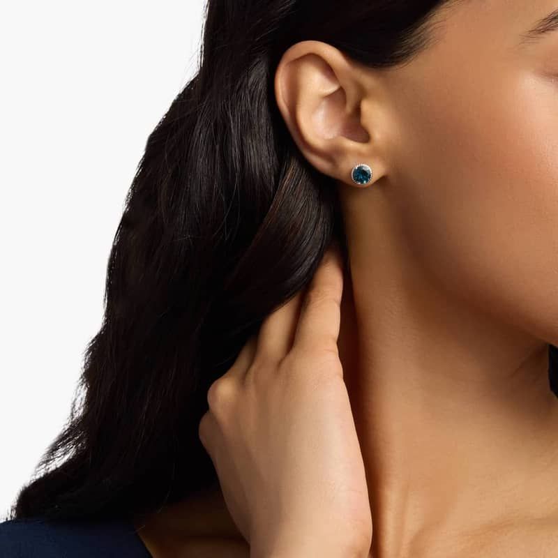 London Blue Topaz Rope Stud Earrings in Sterling Silver (7mm)