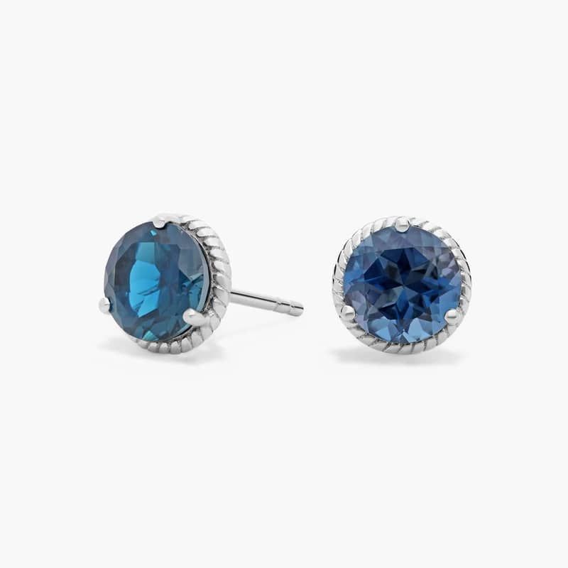 London Blue Topaz Rope Stud Earrings in Sterling Silver (7mm)