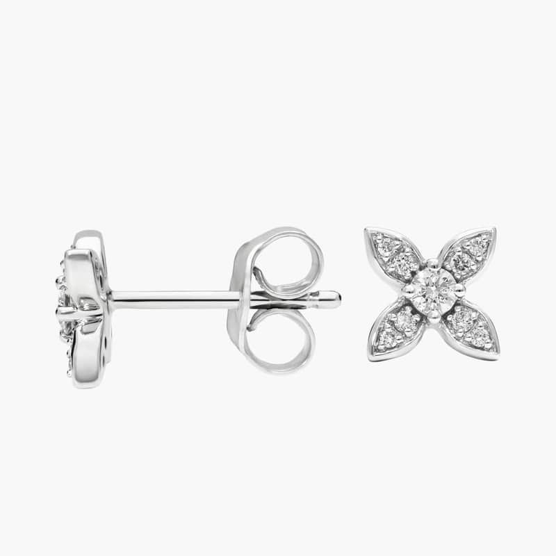 Petite Diamond Floral Stud Earrings in 14k White Gold (1/5 ct. tw.)
