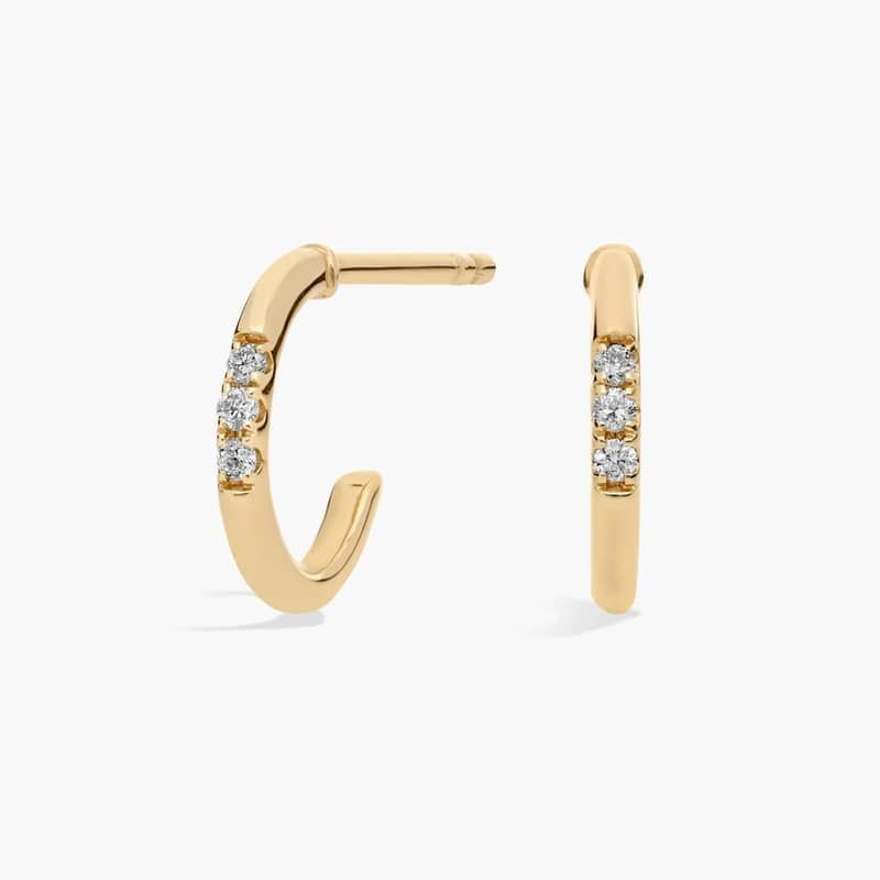 Petite Diamond Huggie Mini-Hoop Earrings in 14k Yellow Gold