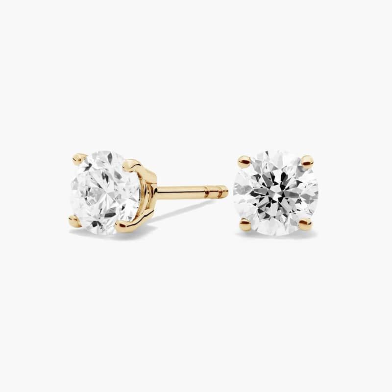 Four Prong Round Brilliant Lab Grown Diamond Stud Earrings in 14k Yellow Gold (1 Ct. tw. - F-G / VS2-SI1)