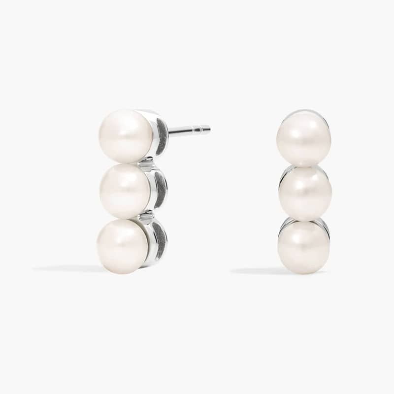 Triple Fresh Water Cultured Pearl Stud Earrings in Sterling Silver (4-5mm)