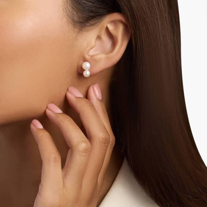 Double Fresh Water Cultured Pearl Stud Earring in Sterling Silver