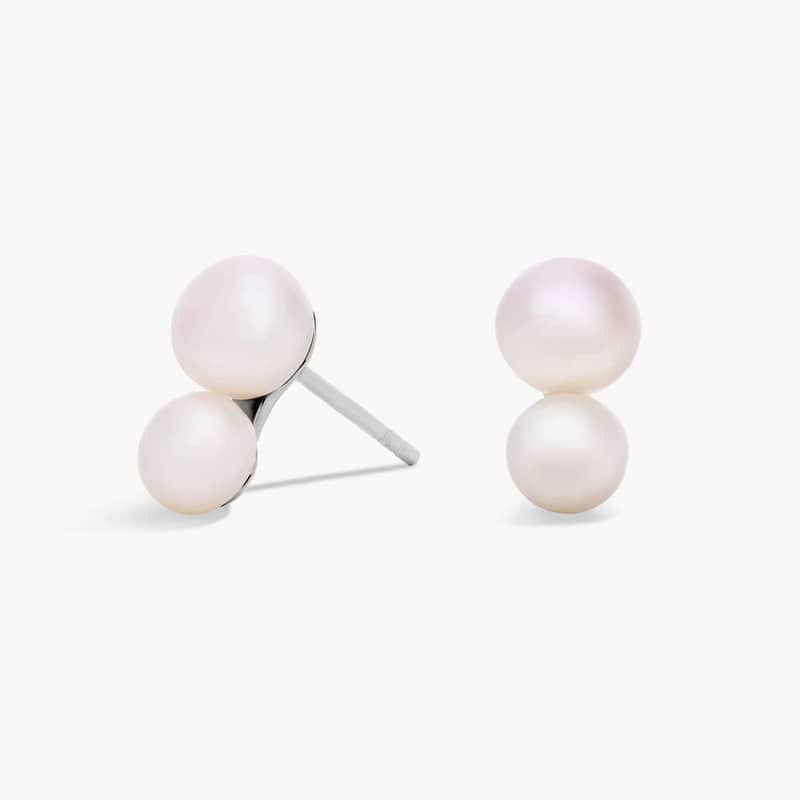 Double Fresh Water Cultured Pearl Stud Earring in Sterling Silver
