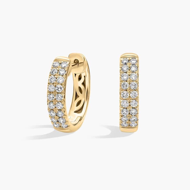 Mini Double Row Diamond Huggie Hoop Earrings in 14k Yellow Gold (1/3 ct. tw.)