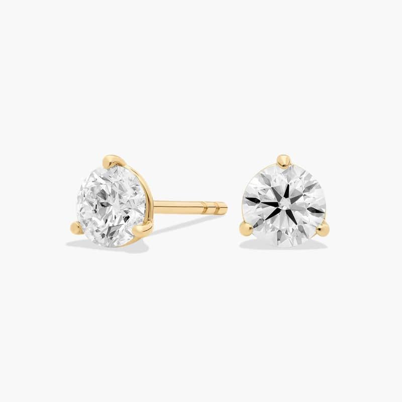 Three Prong Martini Round Brilliant Lab Grown Diamond Earrings  In 14K Yellow Gold (1 Ct. tw. - F-G / VS2-SI1)