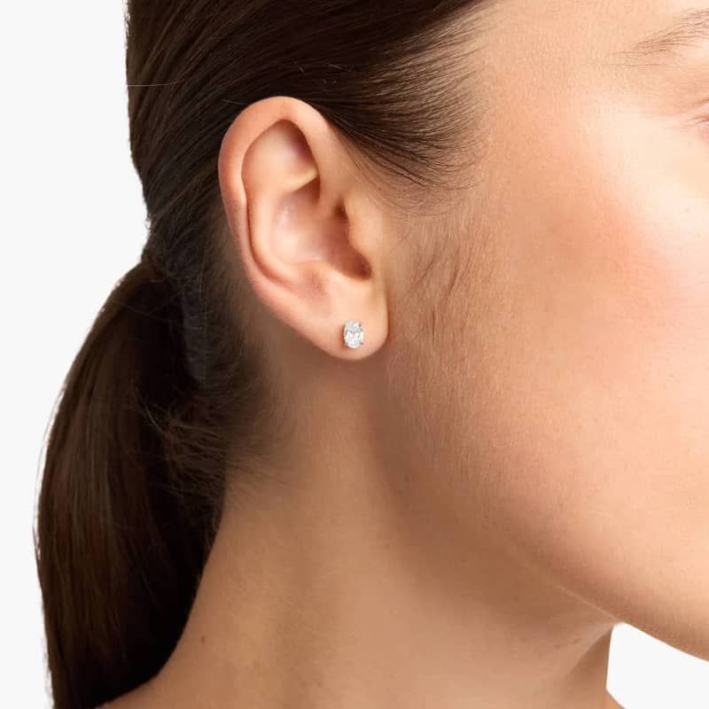 Oval Cut Diamond Stud Earrings In 14K White Gold (3/4 Ct. tw. - H-I / SI1-SI2)