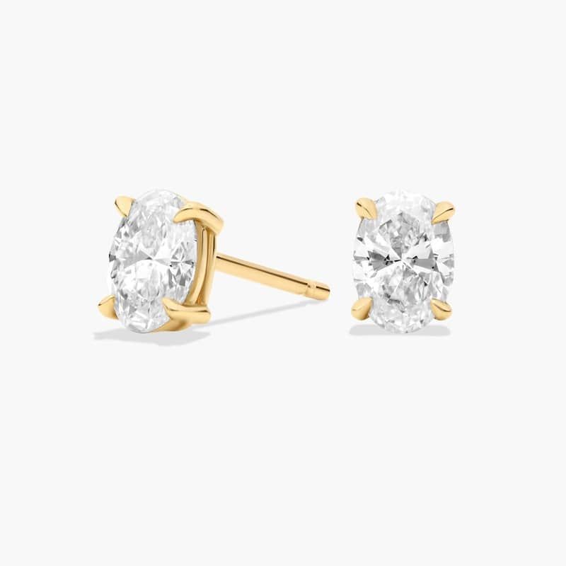 Oval Cut Diamond Stud Earrings In 14K Yellow Gold (3/4 Ct. tw. - H-I / SI1-SI2)