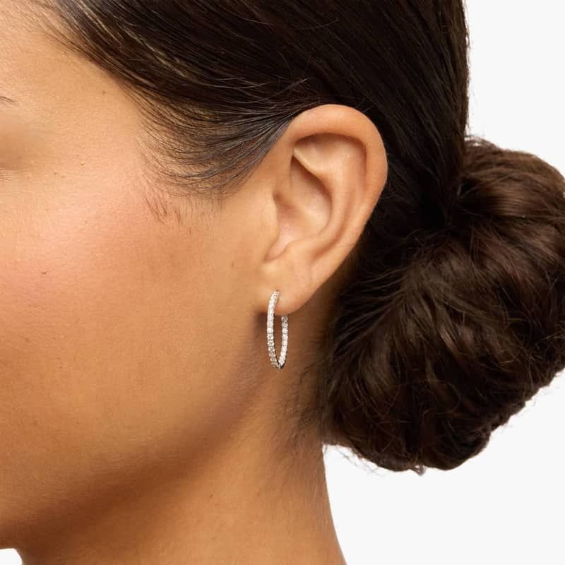 Inside Out Lab Grown Diamond Round Hoops, 3/4 Inch Diameter In 14K White Gold (1 Ct. tw. - F-G / VS2-SI1)