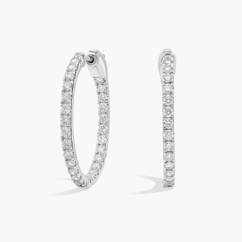 Inside Out Lab Grown Diamond Round Hoops, 3/4 Inch Diameter In 14K White Gold (1 Ct. tw. - F-G / VS2-SI1)