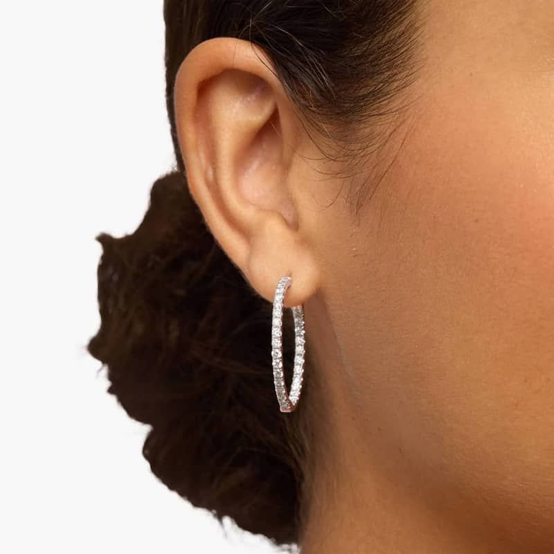 Inside Out Round Hoops, 1 Inch Diameter In 14K Yellow Gold (2 Ct. tw. - H-I / SI1-SI2)