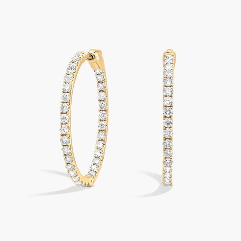 Inside Out Round Hoops, 1 Inch Diameter In 14K Yellow Gold (2 Ct. tw. - H-I / SI1-SI2)