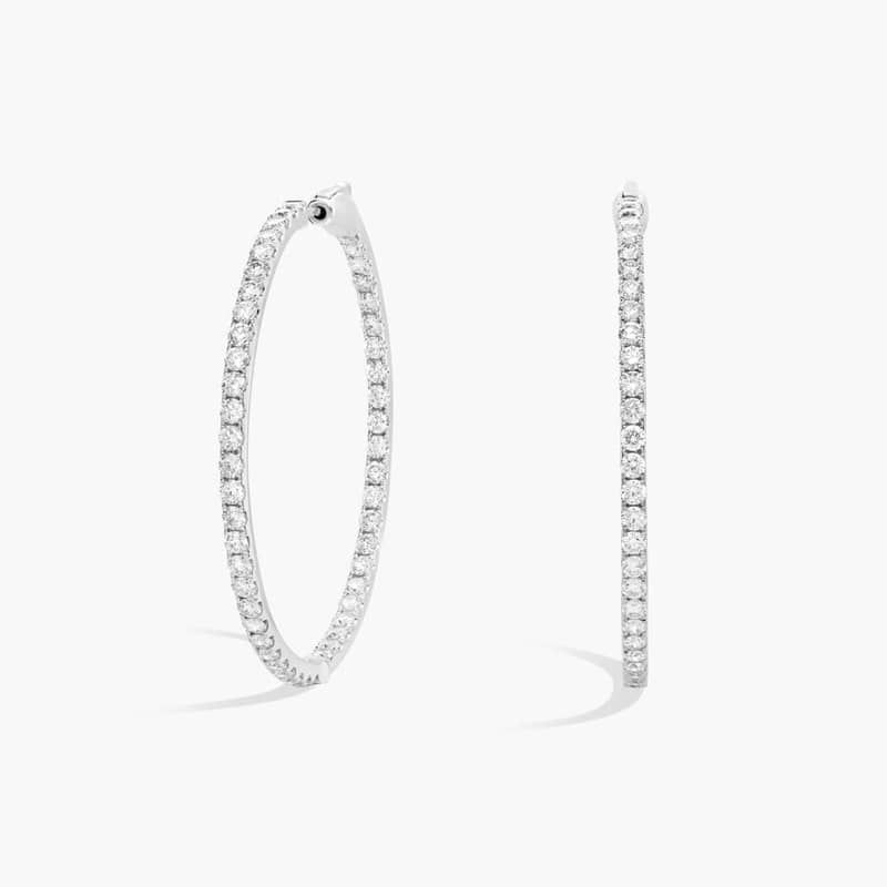 Inside Out Lab Grown Diamond Round Hoops, 1 1/2 Inch Diameter In 14K White Gold (3 Ct. tw. - F-G / VS2-SI1)